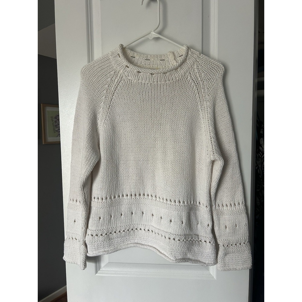 Irelands Eye Women's 100% Cotton White Round Neck Pullover Sweater Size Medium